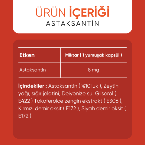 Astaksantin 8 Mg 30 Yumuşak Kapsül
