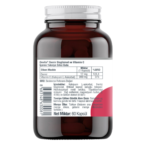 Demir Bisglisinat & Vitamin C, 60 Kapsül
