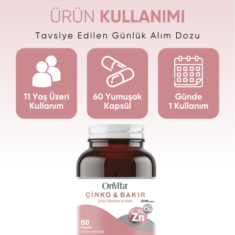 Çinko ve Bakır, 60 Kapsül, Zn-Cu, Çinko Pikolinat ve Bakır