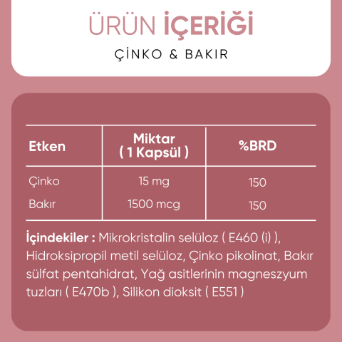 Çinko ve Bakır, 60 Kapsül, Zn-Cu, Çinko Pikolinat ve Bakır