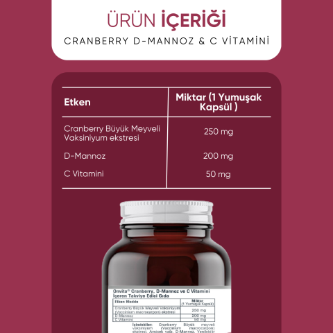 Cranberry D-Mannoz ve C Vitamini 30 Yumuşak Kapsül
