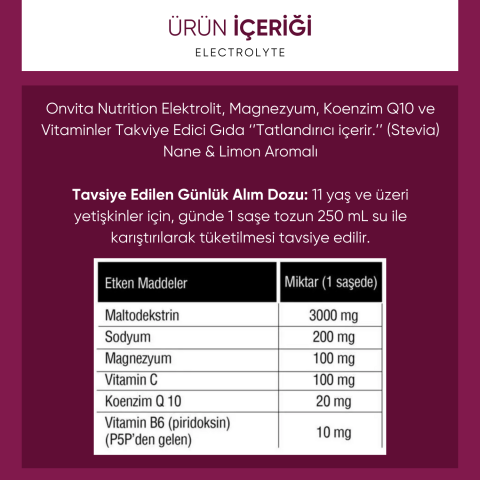 Nutrition Electrolyte Elektrolit, Magnezyum, Koenzim Q10 Ve Vitaminler 30 Saşe